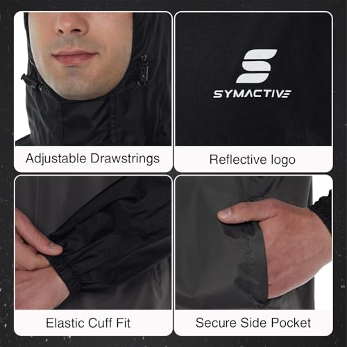 Image of Amazon Brand - Symactive Raincoat for Men and Women | Waterproof Jacket and Pant Set | Polyester with PVC Coating | Seam Sealed | Hooded with Reflective Trim | Black & Grey, S