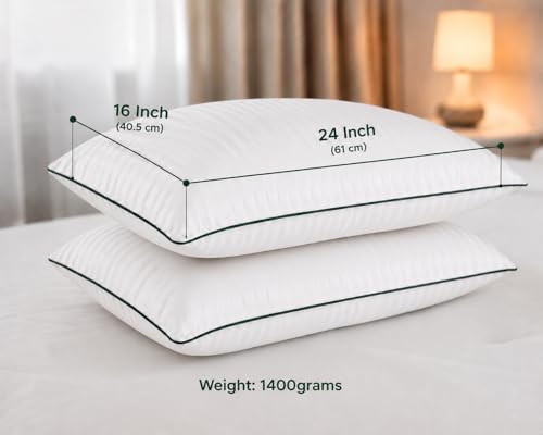 Image of Premium Hollow Fiber Bed Pillow Set of 2 (16 inchx24 inch) - Soft, Fluffy & Hypoallergenic | Machine Washable | Sleeping, Home & Daily Use | 6 Months Warranty