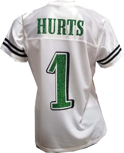 Custom Womens Blinged Football White Mesh Jersey Jalen Hurts Size 3XL XXXL