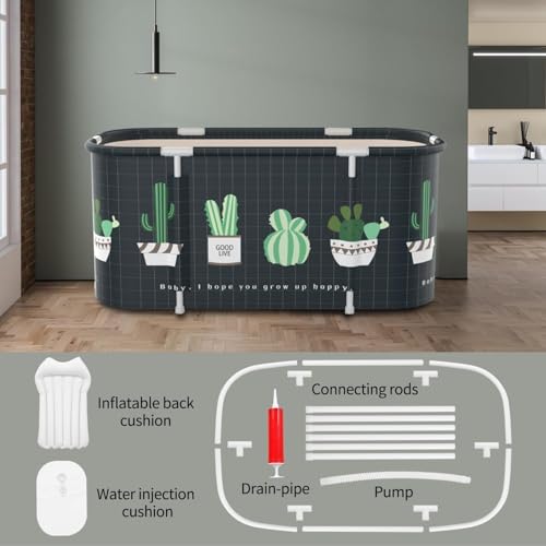 Image of Lexara Portable Folding Bathtub for Bathroom - Large Freestanding Soaking Tub with Thick Insulated, Ice & Hot Spa Tub, Collapsible Cold Plunge Therapy, Muscle Recovery Tub (Cactus bath)