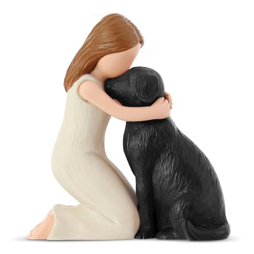 Carracci Love My Black Dog Figuren Statuen, Mädchen Schwarzer Hund Engel Freundschaft Gedenkgeschenke für Hundemama, handgefertigte und handbemalte Figuren für Hundeliebhaber