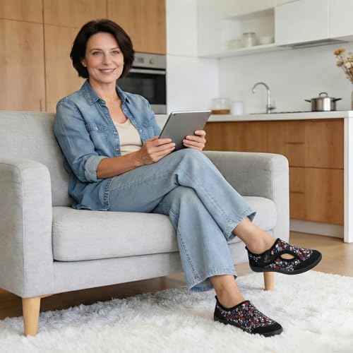 Image of LeIsfIt Womens Slippers Wide Diabetic Shoes Adjustable Arthritis Edema House Shoes Indoor Outdoor Slippers