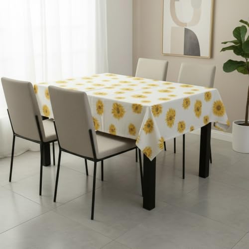 Image of HOMEMONDE 100% Cotton Premium Dining Table Cover Rectangular Table Cloth for 6 Seater Dining Table - Floral Printed for Home Decor (233 x 114 cm, Sun Flower - Multicolor)