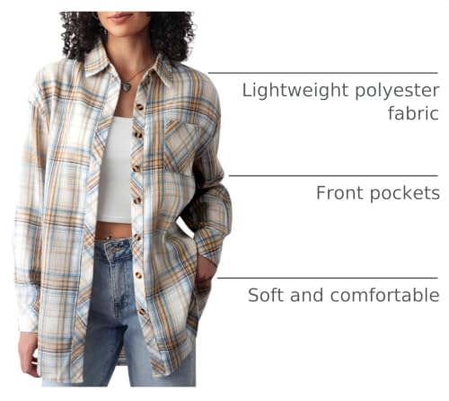 Image of CHYRII Womens Button Down Flannel Shirts Long Sleeve Plaid Shackets Business Casual Blouse Top