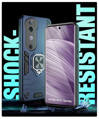 Image of WOW IMAGINE Shock Proof Back Case Mobile Cover for Vivo V40 | V40 Pro 5G | T3 Ultra 5G | Back Cover Case (Tough Armor | Hybrid PC + TPU | Ring Holder & in-Built Kickstand | Blue)