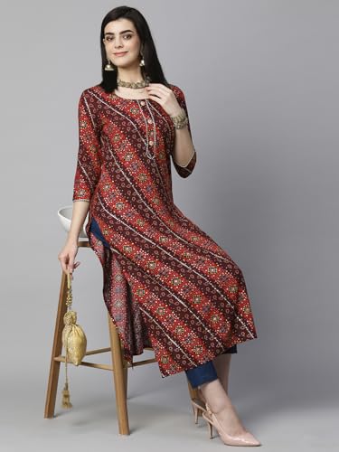 Image of GoSriKi Women's Cotton Blend Straight Printed Kurta with Pant Set