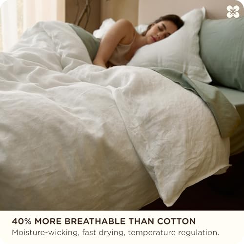 Image of Bedsure PureWoven European Flax Linen Duvet Cover Set, King, White