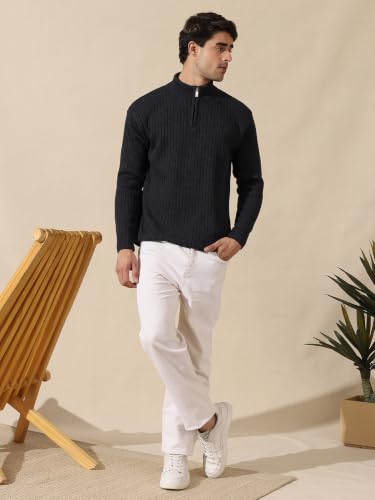Image of Kvetoo Men High Neck Zipper Full Sleeve Woolen Winter Sweater