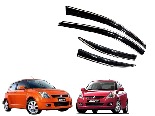 Image of CAR SAAZ Unbreakable Chrome Line Door Visor for Swift Type 1-3(2005-2013)(Set of 4Pcs) | Rain Guard | Wind Deflector