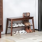 Zapatero de madera para entrada y banco de almacenamiento, color nogal, 80 cm, ideal para pasillo, dormitorio, sala de estar, puerta delantera, solución de calzado que ahorra espacio