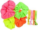 Neon Scrunchies with Hair Ties 80s, Neon Hair Accessories, Scrunchy Elastic Hairbands Bracelette Ponytail Scrunchies for 80s Party, Womens Accessories Bright Yellow, Orange, Green, Pink Scrunchie