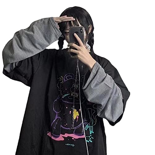 Harajuku Anime Monster Girl Blouse Gothic Top Girl Teen Punk Y2k Oversized Pullover Jumper Clothes Japanese Streetwear