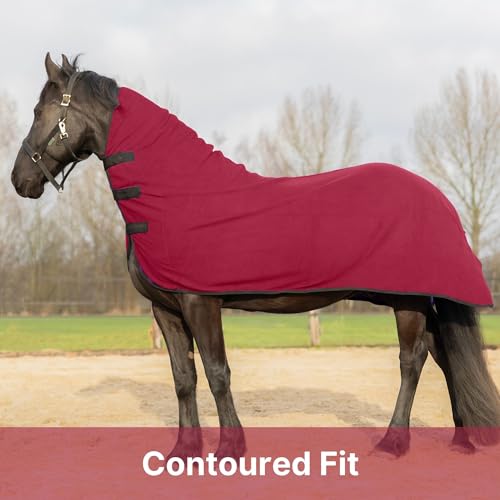 Image of RESISTANCE Fleece Contour Horse Cooler - Anti-Sweat Moisture Wicking, 3 Quick-Grip Neck Closures, Tail Cord, Durable Hemmed Edges, Polar Soft Fleece, Post-Exercise Cool Down