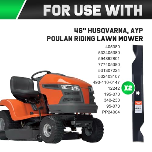 Image of Grasscool YTH22V46 405380 46 inch Deck Husqvarna Mower Blades Replacement | Fits Z246 YTH20K46 YTH21K46 YTA22V46 RZ4623 Zero Turn Lawn Tractor 532405380,High Lift Bagger Sharp Cut Side Discharge 5 Star