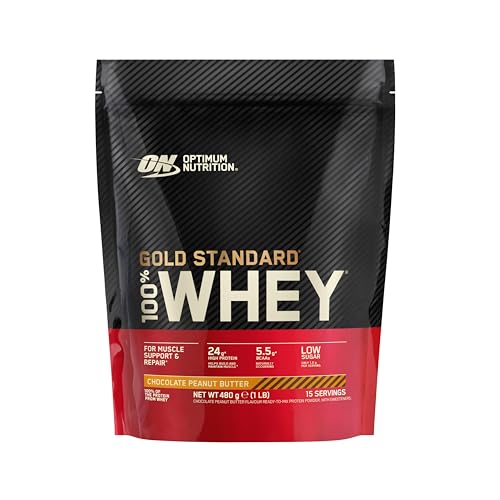 Optimum Nutrition Gold Standard 100% Whey, Proteína, Sabor Chocolate y Mantequilla de Cacahuete, 480g, 15 Servicios