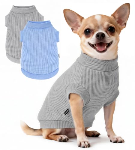Image of 2 Pack Dog Shirt for Small Supplies Functional Waffle Dog Clothes Warm Soft Sweatshirt Outfit for Dogs Cats Pet Apparel