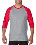 Fashion Gildan 5700 Heavy Cotton Raglan T-Shirt Sport Grey/Red X-Large