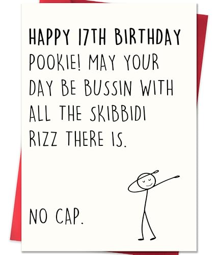 IDU Funny 17th Birthday Card,17 Year Old Birthday Gifts & Decorations for Boys Girls Son Daughter,Happy 17 Year Old Birthday Gift Ideas for Teenagers with Gen Z Slang Meme-Inspired Design