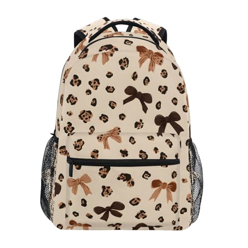 ALAZA Leopard Print Cheetah Bow Pattern Backpacks for Girls Boys Elementary School Bag Kids Bookbag Personalized Travel Daypack 3rd 4th 5th Grade Rucksack 16in Laptop Back Pack