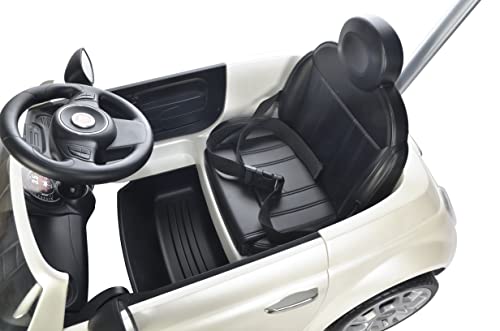 Image of Best Ride On Cars Fiat 500 Push Car, with Stroller, Adjustable Footrest and Handle, Horn, Music, Stable Wheels, For Kids Aged 2-3 Years, 37 x 19 x 12 inches, Large, White