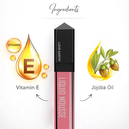 Image of Love Earth Liquid Mousse Lipstick - Pink Wine Matte Finish | Lightweight, Non-Sticky, Non-Drying,Transferproof, Waterproof | Lasts Up to 12 hours with Vitamin E-6ml