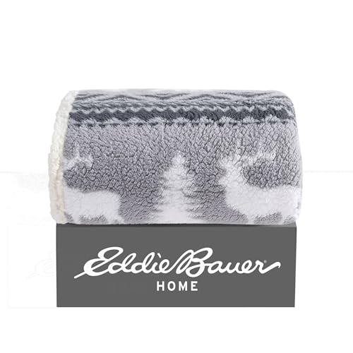 Image of Eddie Bauer - Throw Blanket, Ultra-Soft Plush Bedding with Faux Shearling Reverse, Blanket for Couch & Bed (Woodland Fair Isle Grey, 50 inch x 60 inch)