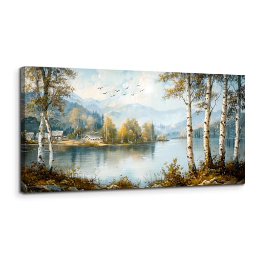 MHARTK66 Cuadros Decoracion Salon Modernos, 50x100 cm Grandes Laminas Decorativas Pared Dormitorios, Lienzos Decorativos Pared Vista Rural del Río, Paisaje Natural Wall Art Comedor Pasillo Baño