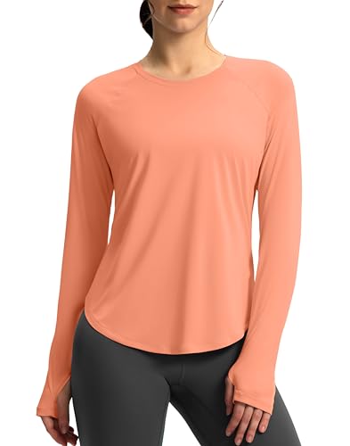 Soothfeel Womens Sun Shirts Upf 50+ Uv Protection Lightweight Quick Dry Long Sleeve Workout Hiking Tops Outdoor Coral M
