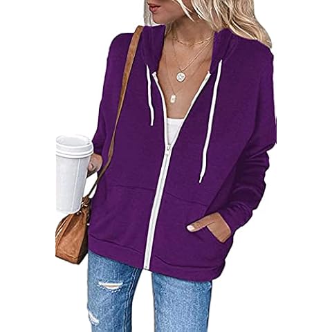 Necooer Women's Hoodie Plain Hoodie Jacket Hoodie with Pocket Zipper Hoodie Jacket Cover