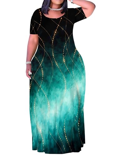 Image of PinkPatty Plus Size Dress for Women Casual Crew Neck Short Sleeve Maxi Dress Oversized Summer Beach Dresses with Pockets
