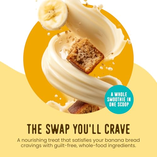 Image of FlavCity Banana Bread Protein Shake Powder, All in One Smoothie + Collagen Peptides, Reishi & Cordyceps - Focus, Skin, Hair & Joint Support - 100% Grass Fed Whey & Real Bananas, 20 Servings