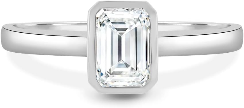 Handmade Imani 1CT-3CT Bezel Emerald Cut Moissanite Anniversary Ring for Women Solitaire Wedding Engagement Ring Promise 925 Silver, 10K/14K/18K Solid Gold