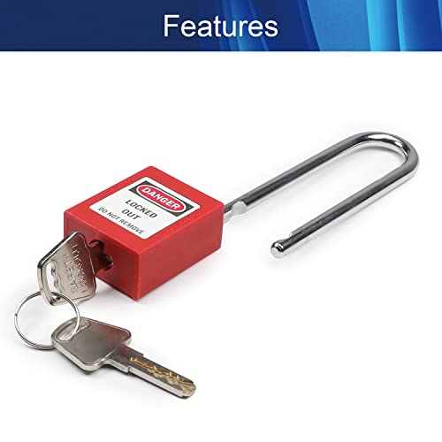 Image of 3PCS 6mm Latch Handle Diameter Lockout Tagout Locks Safety Padlock Loto Locks Keyed Differently PA Lock Out Tag Out Steel Shackle Small Luggage Padlocks Red