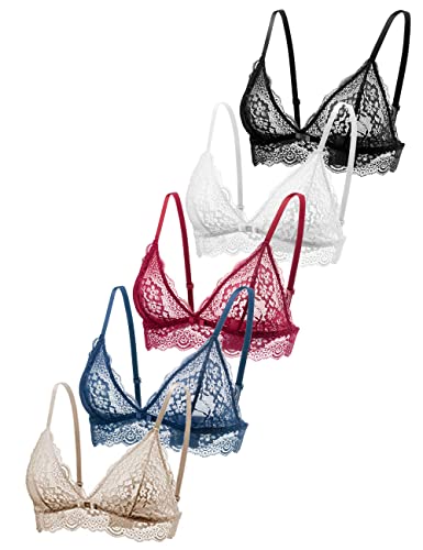 Lace Bralettes for Women No Underwire Sexy Triangle See Thru V Neck Unpadded Bra