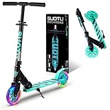 SUOTU Monopattino con 2 Ruote luminose da 145 mm, Pieghevole, Regolabile in Altezza, Scooter per Bambini 3-12 Anni, Alluminio (Nero Blu)