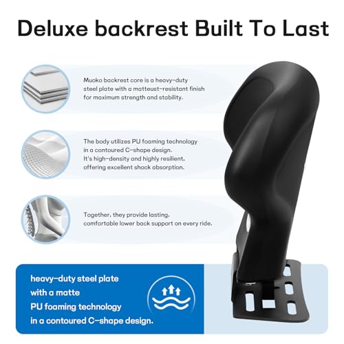 Image of Mokuo C-Shape Motorcycle Backrest - Universal Easy-Mount Base, Comfortable Body-Hugging Support with PU Foam, Fits ATV Scooter Cruiser Moped & Bike Black