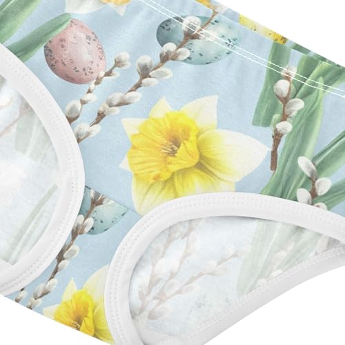 Watercolor Flowers Easter Eggs Blue Girl Panties Cute Toddler Underwear Custom Cotton Print Briefs Kids Undies 2t4