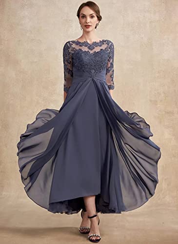 Women Long Floral Lace Chiffon Mother of Bride Dresses A-line Pleated Formal Party Evening Gown2