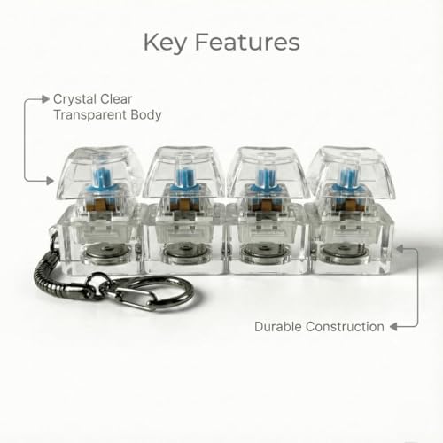 Image of Keyboard Fidget Toy Keychain 4-in-1, Mechanical Click Button Fidget Toy for Stress Relief, Portable Finger Clicker, Anxiety Relief Toy for Kids & Adults