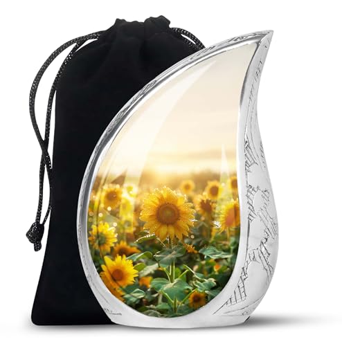 Image of Sunflower Field Urns for Human Ashes Adult Male & Female, Large Cremation Urn for Human Ashes Adult Mom & Dad, Funeral Memorial Urns Mom & Dad 10 Inch