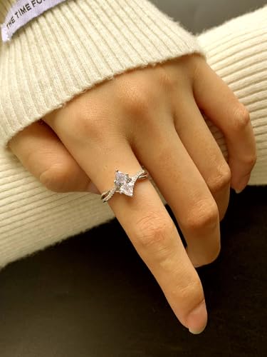 925 Sterling Silver Plated Simple Infinity Knot Marquise Cut Cubic Zirconia Wedding Band CZ Stackable Promise Engagement Ring for Women2