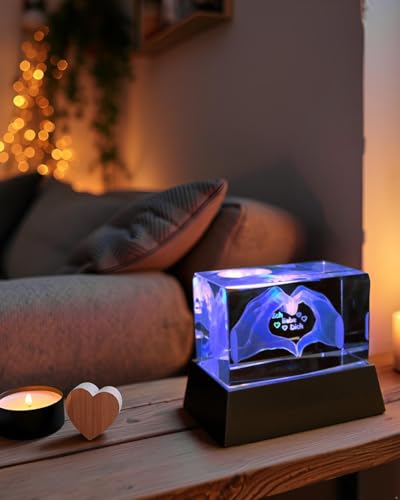 Sfeerlicht - Het perfecte cadeau: kristalglazen blok met 3D-gravure/Ich liebe dich cadeaus voor vrouwen, mannen/jubileumcadeau voor haar, hem/gravure hart/nachtlampje - Afbeelding 5