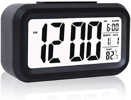 Digital Alarm Clock with Automatic Sensor | LED Digital Table Clock with Date & Temperature Display | Compact Desk Clock for Students, Home, Office & Bedroom | Black