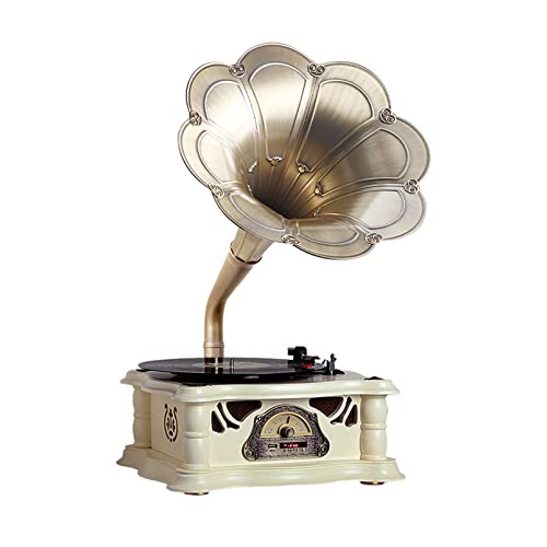 Gramófono vintage, tocadiscos de vinilo con fonógrafo retro, tocadiscos de audio Bluetooth, reproductor de discos de 7, 9 y 12 pulgadas con radio estéreo FM y reproducción USB para decoración del