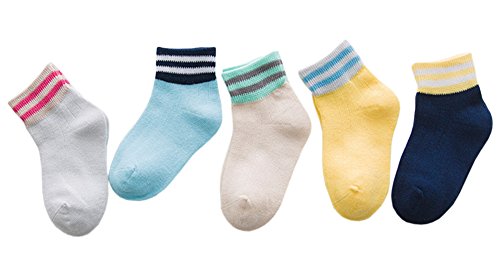 X&F Little Kids Soft Low Cut Ankle Socks Children Sports Socks(Pack of 5), 5-8 Years, Stripes2