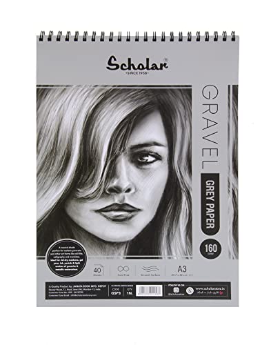 Image of Scholar Gravel Sketch Pad - 170 GSM Grey Toned Drawing Paper | Premium Artist Sketch Pad for Shading, Highlights, Pencil, Charcoal, Pastel & Figure Drawing Practice (40 Sheets) (A3)
