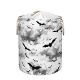Ginfult Cesta de almacenamiento de ropa grande con diseño de murciélagos y claudes, color negro y blanco, cesta de almacenamiento de ropa plegable con cordón, para dormitorio, cuarto de bebé
