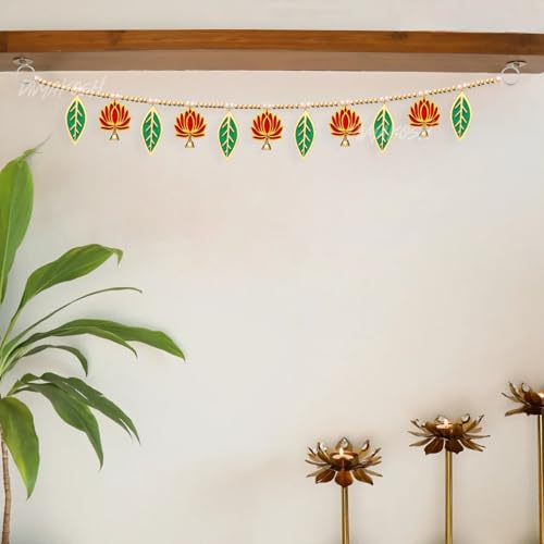 Image of Divyakosh Torans for Entrance Door, Set of 2, Door Hangings for Home Decoration, Lotus with Green Leaf Toran | Thoranam for Entrance Door, Bandhanwar Size - 38 Inch
