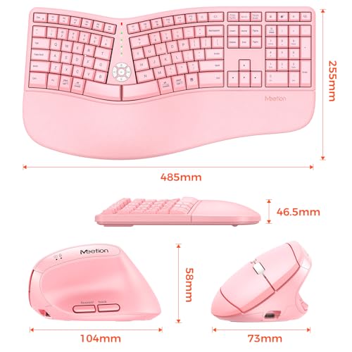 Image of MEETION Ergonomic Keyboard and Mouse Combo, 2.4G Cordless Split Keyboard with Cushioned Palm Rest, Vertical Wireless Mouse, Natural Typing Full Size Keyboard, for Windows /Mac PK