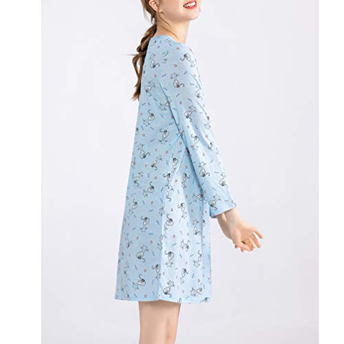 Women's Cotton Sleepwear Long Sleeves Nightgown Print Tee Sleep Dress (X-Large, Kitty)